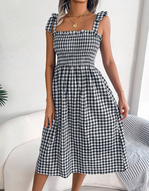 Load image into Gallery viewer, Frill Plaid Square Neck Midi Dress
