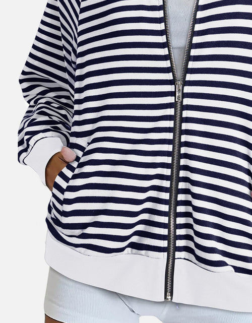 Load image into Gallery viewer, Striped Zip Up Long Sleeve Sweatshirt
