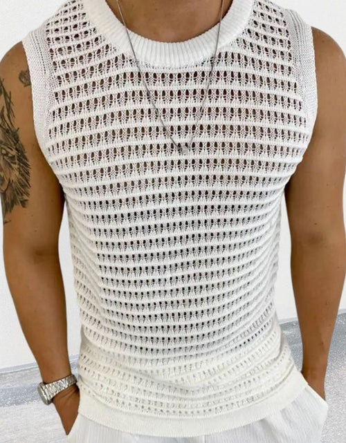 Load image into Gallery viewer, Men's Round Neck Hollow Out Sleeveless Knit Top
