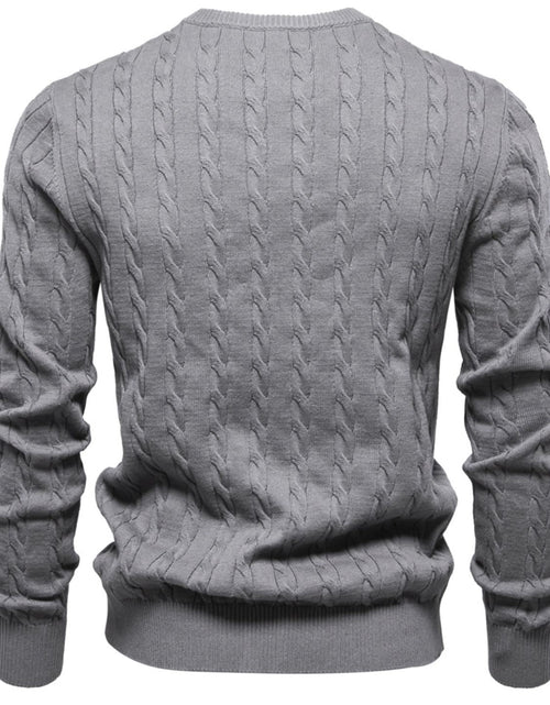 Load image into Gallery viewer, Men's Cable-Knit Round Neck Long Sleeve Sweater
