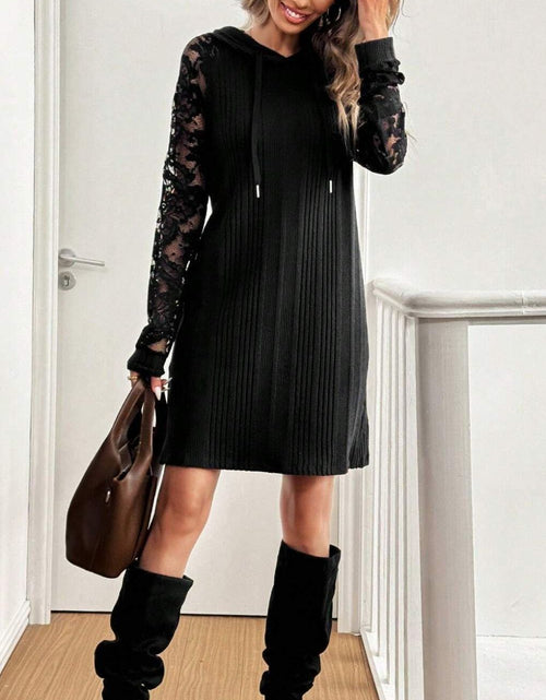 Load image into Gallery viewer, Lace Patchwork Long Sleeve Hooded Dress
