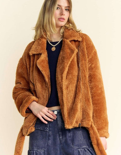 Load image into Gallery viewer, Davi &amp; Dani Fuzzy Zip Up Collared Neck Jacket
