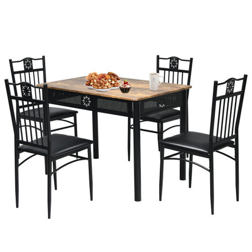 Load image into Gallery viewer, 5 Pcs Dining Set Wood Metal Table and 4 Chairs with Cushions-Black
