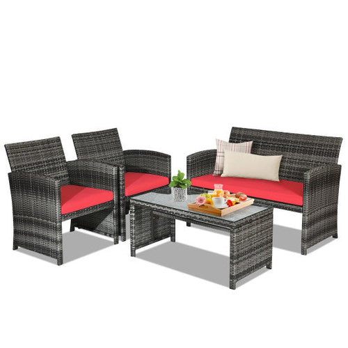 Load image into Gallery viewer, 4 Pieces Patio Rattan Furniture Set with Cushions-Red
