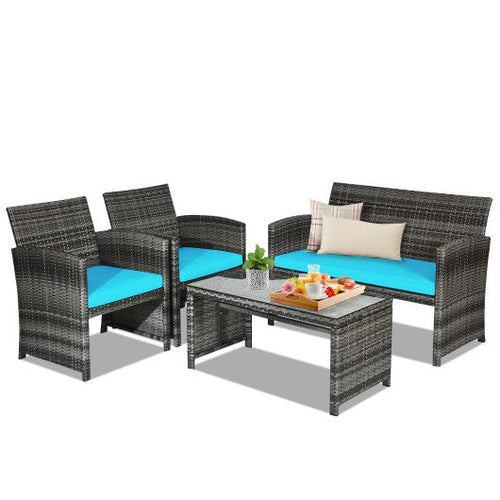 Load image into Gallery viewer, 4 Pieces Patio Rattan Furniture Set with Cushions-Turquoise
