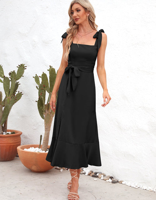 Load image into Gallery viewer, Square Neck Tie Strap Midi Dress
