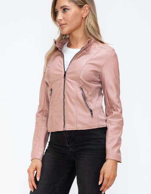 Load image into Gallery viewer, Snobbish Faux Leather Zip Up Drawstring Hooded Jacket
