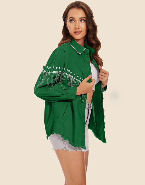 Load image into Gallery viewer, Raw Hem Fringe Detail Denim Jacket
