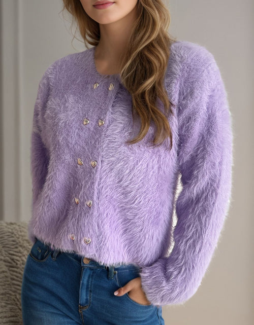 Load image into Gallery viewer, Heart Button Round Neck Cardigan
