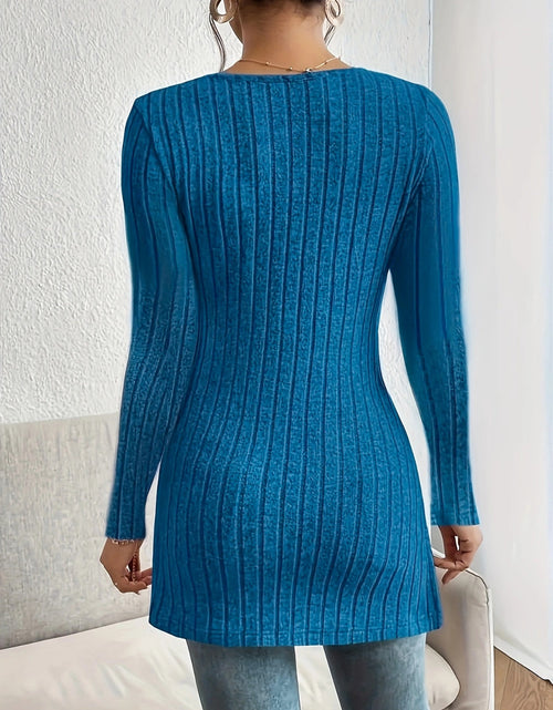 Load image into Gallery viewer, Slit Ribbed V-Neck Long Sleeve T-Shirt
