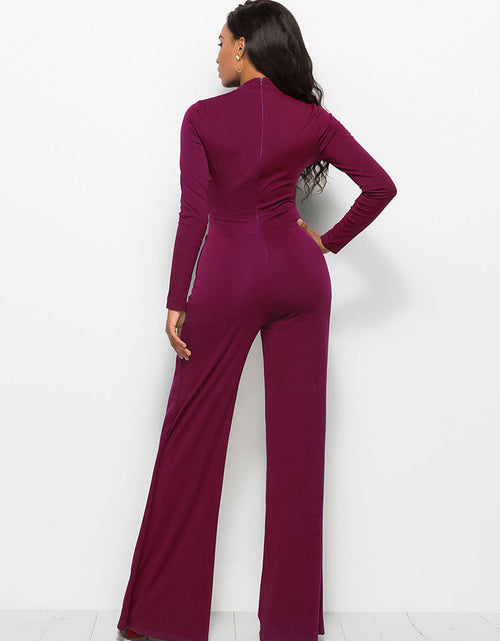 Load image into Gallery viewer, Long Sleeve Mock Neck Wide Leg Jumpsuit
