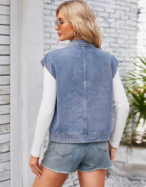 Load image into Gallery viewer, Cap Sleeve Denim Jacket with Pockets
