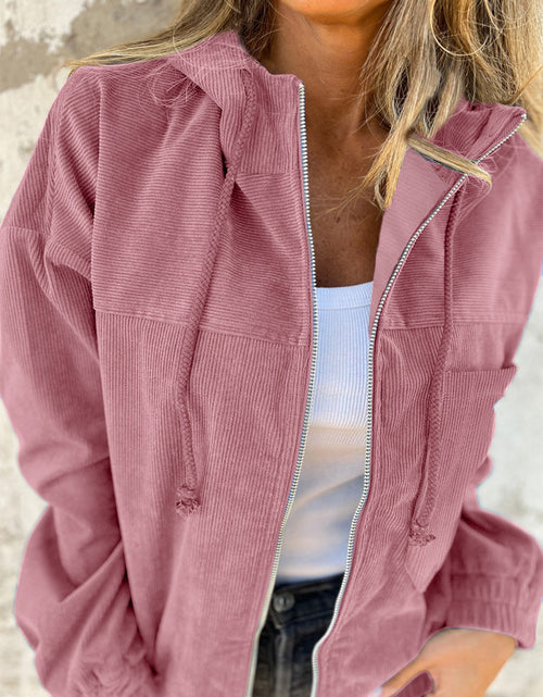 Load image into Gallery viewer, Drawstring Zip Up Long Sleeve Hooded Jacket
