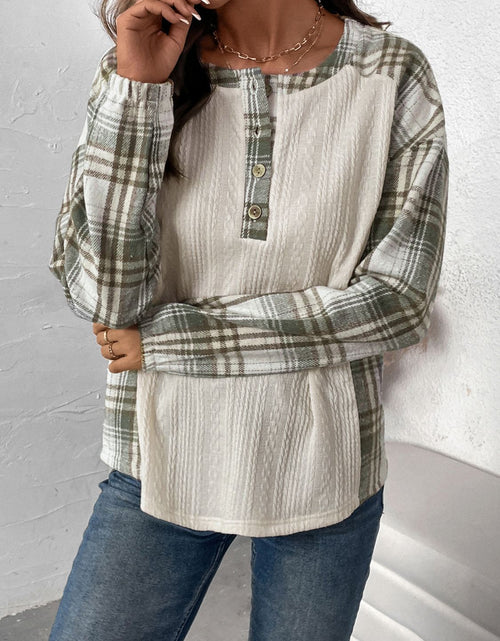 Load image into Gallery viewer, Perfee Plaid Half Button Long Sleeve T-Shirt
