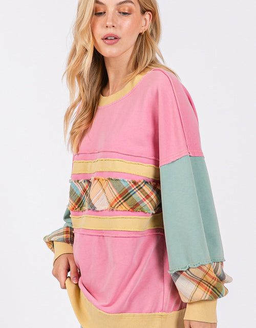 Load image into Gallery viewer, SAGE + FIG Mineral Wash Raw Edge Color Block Sweatshirt
