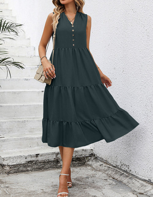 Load image into Gallery viewer, V-Neck Sleeveless Tiered Dress
