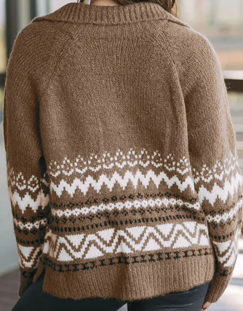 Load image into Gallery viewer, Zip Up Long Sleeve Geometric Cardigan
