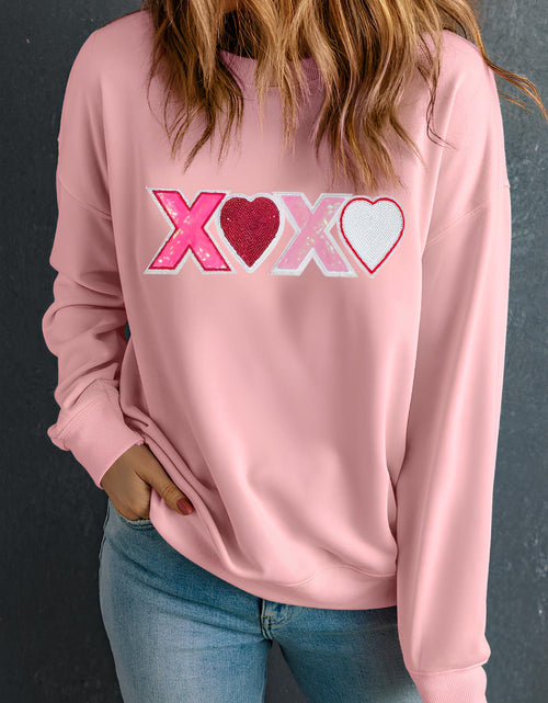 Load image into Gallery viewer, Valentine’s Day XOXO Round Neck Long Sleeve Sweatshirt
