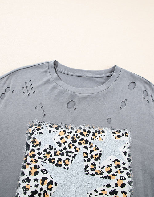Load image into Gallery viewer, Stars Leopard Graphic Distressed T-Shirt
