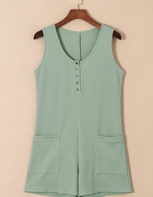 Load image into Gallery viewer, Waffle-Knit Half Button Sleeveless Romper with Pockets
