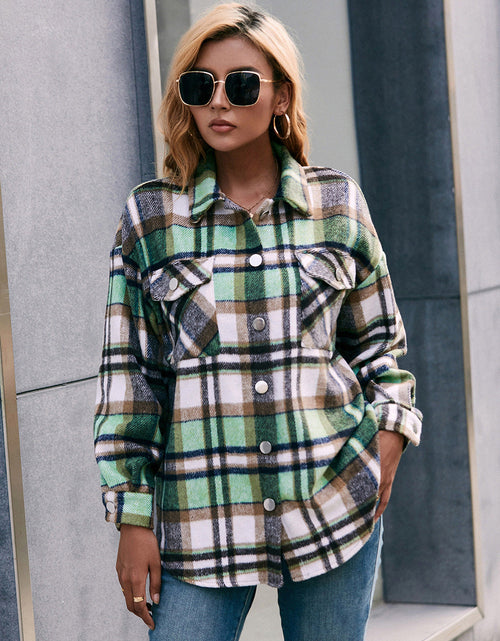 Load image into Gallery viewer, Ivy Lane Meet You Outside Plaid Button Down Curved Hem Shacket
