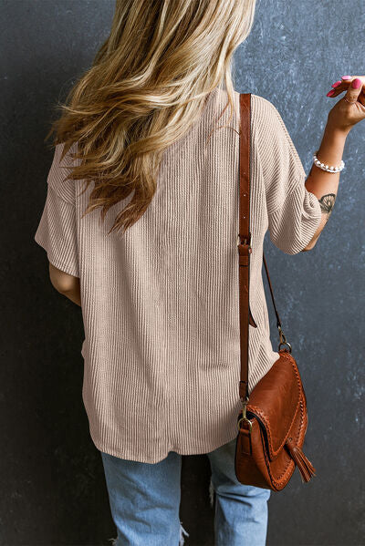 Load image into Gallery viewer, Textured V-Neck Dropped Shoulder T-Shirt
