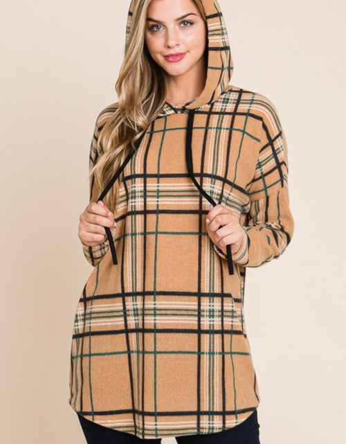 Load image into Gallery viewer, BOMBOM Drawstring Plaid Long Sleeve Hoodie
