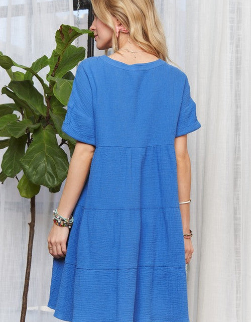 Load image into Gallery viewer, ADORA Tiered Notched Short Sleeve Dress
