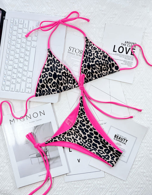 Load image into Gallery viewer, Leopard Print Halter Neck Tie Side Bikini Set
