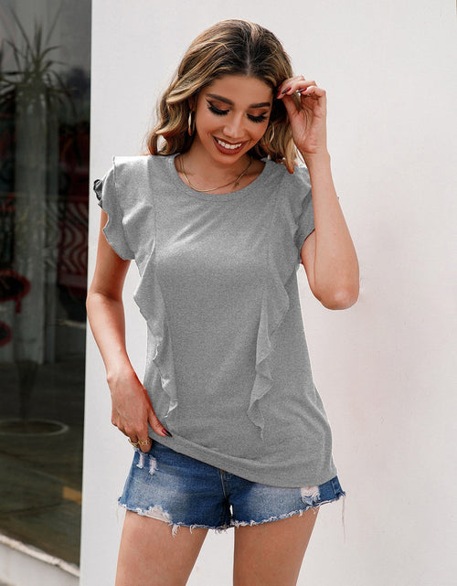 Load image into Gallery viewer, Ivy Lane Ruffled Round Neck Cap Sleeve T-Shirt
