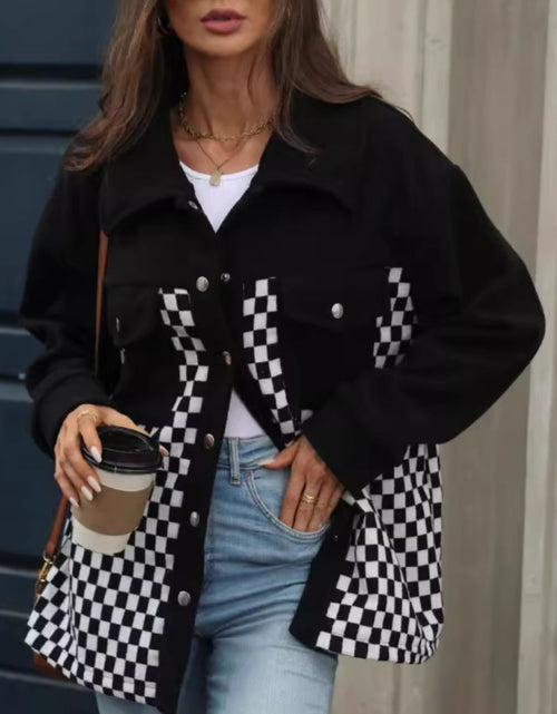 Load image into Gallery viewer, Checkered Snap Down Long Sleeve Jacket
