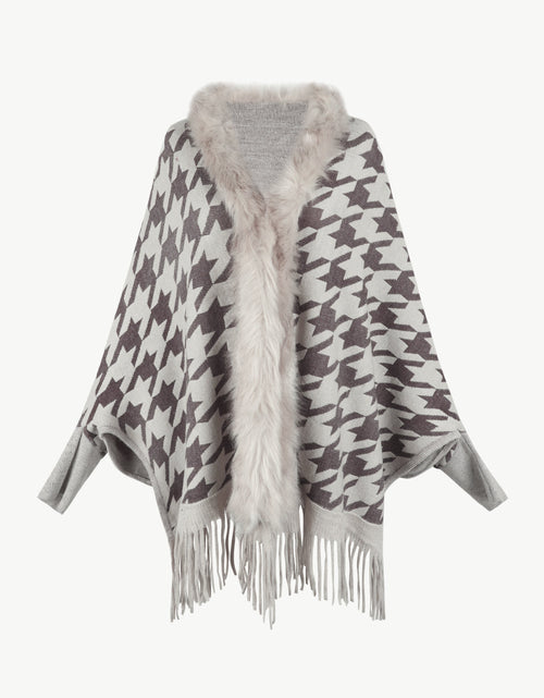 Load image into Gallery viewer, Houndstooth Fringe Hem Poncho
