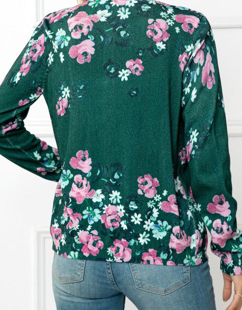 Load image into Gallery viewer, Woven Right Floral Button Front Round Neck Cardigan
