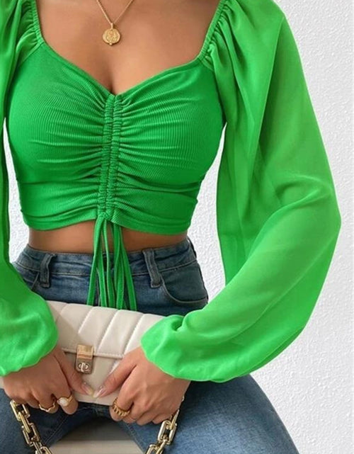 Load image into Gallery viewer, Drawstring Sweetheart Neck Cropped Top
