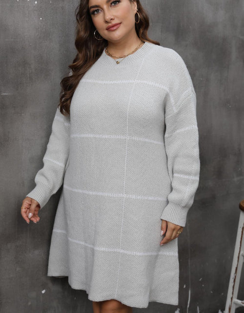 Load image into Gallery viewer, Plus Size Round Neck Long Sleeve Sweater Dress
