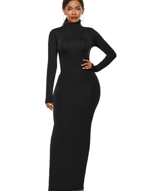 Load image into Gallery viewer, Mock Neck Long Sleeve Maxi Slim Dress
