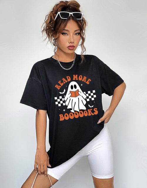 Load image into Gallery viewer, Round Neck Short Sleeve Ghost Graphic T-Shirt
