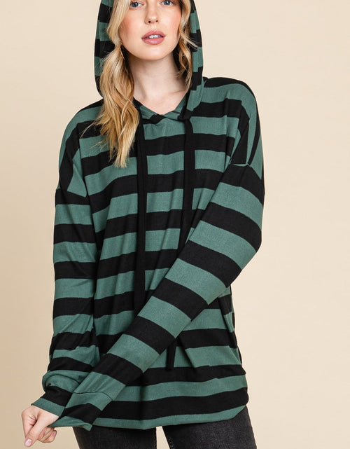 Load image into Gallery viewer, BOMBOM Drawstring Striped Dropped Shoulder Hoodie
