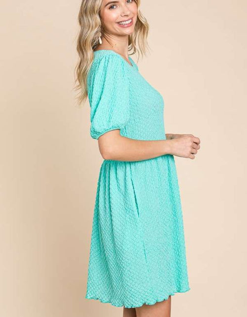 Load image into Gallery viewer, Culture Code Full Size Textured Round Neck Puff Sleeve Dress
