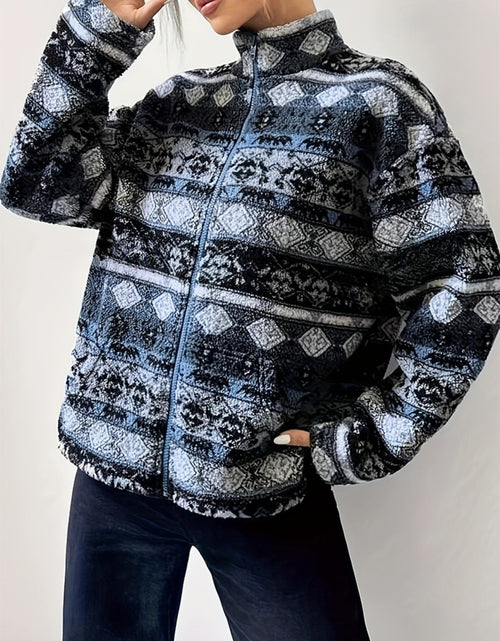 Load image into Gallery viewer, Geometric Turtleneck Zip Up Jacket
