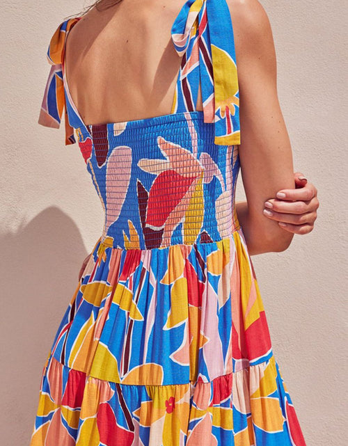Load image into Gallery viewer, Floral Tie Shoulder Smocked Tiered Dress
