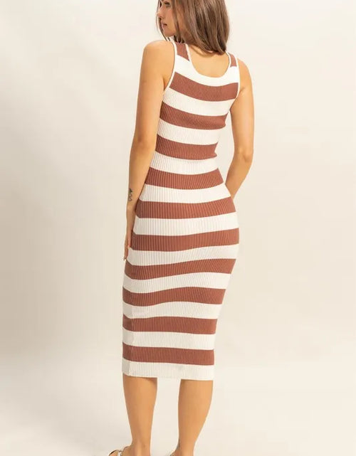 Load image into Gallery viewer, HYFVE Striped Scoop Neck Wide Strap Knit Dress
