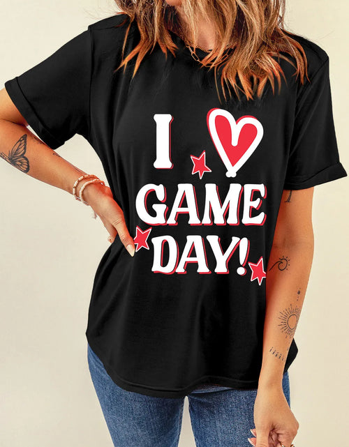 Load image into Gallery viewer, Letter Graphic Round Neck Short Sleeve T-Shirt
