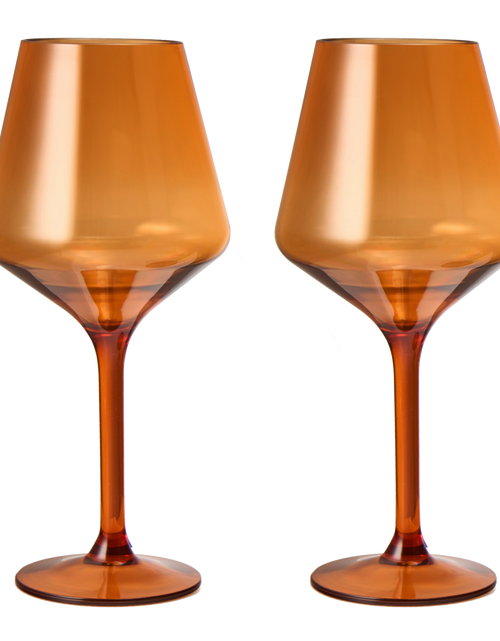 Load image into Gallery viewer, Floating Wine Glasses for Pool - Set of 2-15 OZ Shatterproof Poolside Wine Glasses, Tritan Plastic Reusable, Beach Outdoor Cocktail, Wine, Champagne, Water Glassware Spring Summer (Burnt Orange) by The Wine Savant
