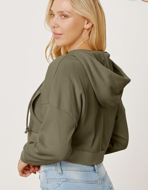 Load image into Gallery viewer, Waffle-Knit Drawstring Zip Up Hoodie
