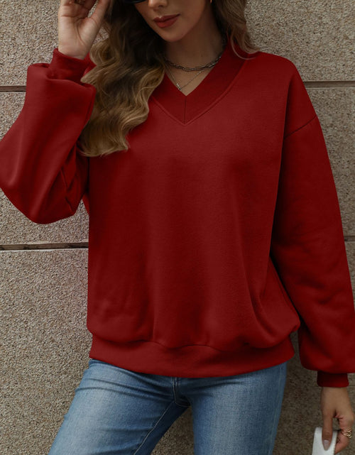 Load image into Gallery viewer, V-Neck Long Sleeve Dropped Shoulder Sweatshirt
