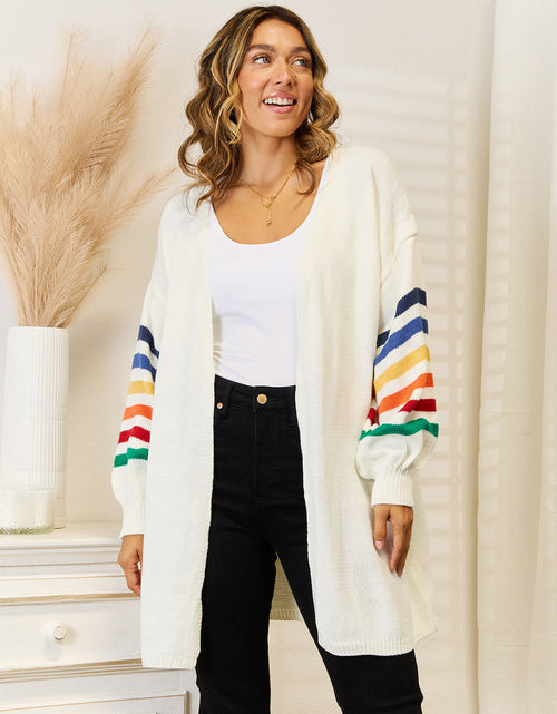 Load image into Gallery viewer, Angel Wings Striped Open Front Dropped Shoulder Cardigan
