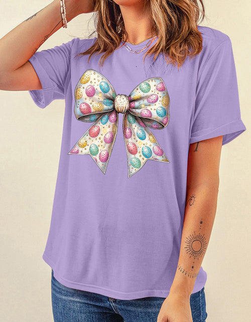 Load image into Gallery viewer, Bow Graphic Round Neck Short Sleeve T-Shirt
