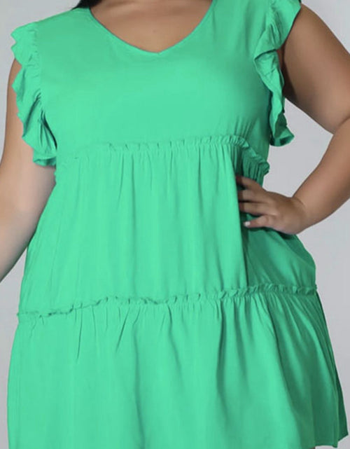 Load image into Gallery viewer, Plus Size V-Neck Frill Trim Mini Dress
