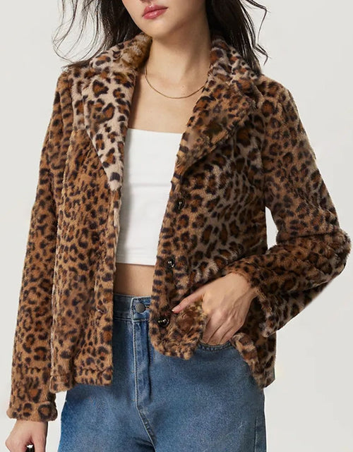 Load image into Gallery viewer, Fuzzy Leopard Collared Neck Jacket
